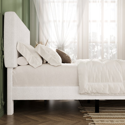 Structure de lit tapissier moderne avec tête de lit ajustable, tissu bouclé texturé