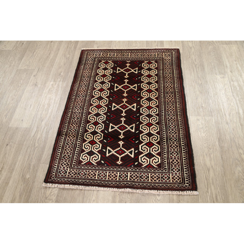Tapis brun / beige en laine noué à la main de conception unique 2 pi 6 po x 3 pi 7 po Aldric