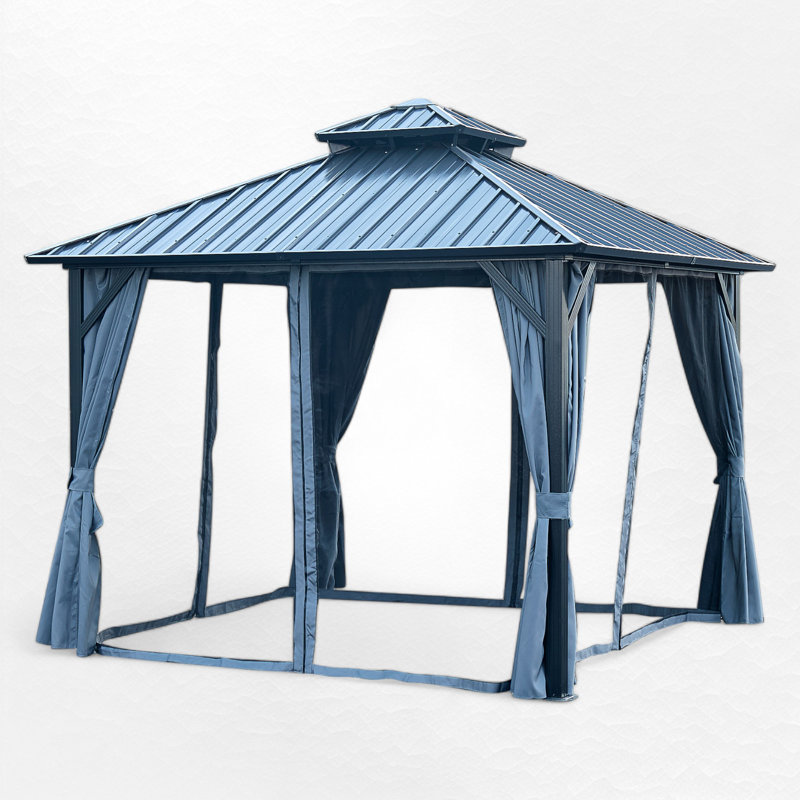 Aluminum Gazebo with Steel Canopy, Curtain,Outdoor  Permanent Hardtop Gazebo Canopy, 8.83 (ft) x 8.83 (ft), Gray, Black