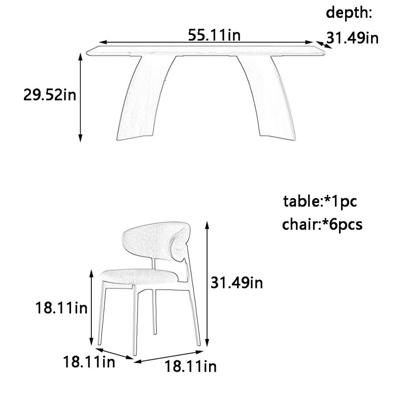 Ensemble de table et chaises Vintage, H 29,52 po x L 55,11 po x l 31,49 po