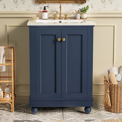 Meuble-lavabo moderne, conception simple et élégante avec rangement à fermeture en douceur, tablette réglable, meuble-lavabo avec lavabo en céramique