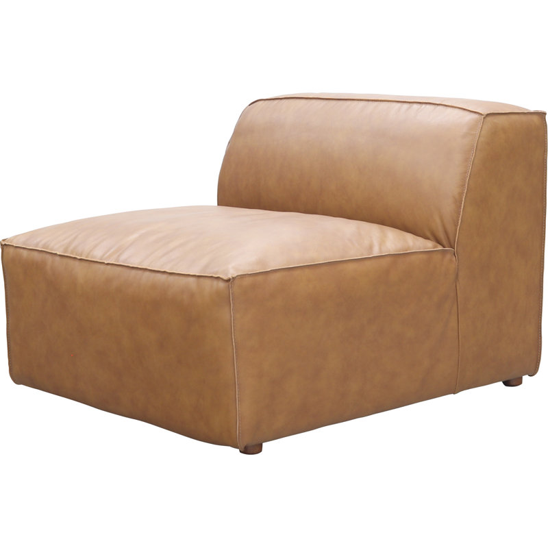 Fauteuil de chambre en cuir véritable Foley, Cuir fleur brun clair