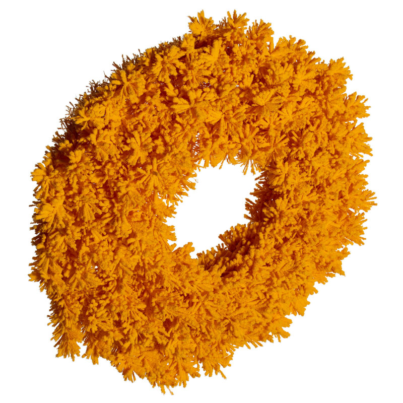 Couronne artificielle floquée jaune non éclairée 24 po avec 150 pointes en PVC Red Barrel Studio®
