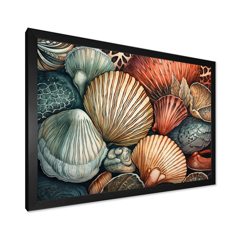 Seaside Seashells III sur toile, Cadre photo noir, H 16 po x l 32 po x P 1 po