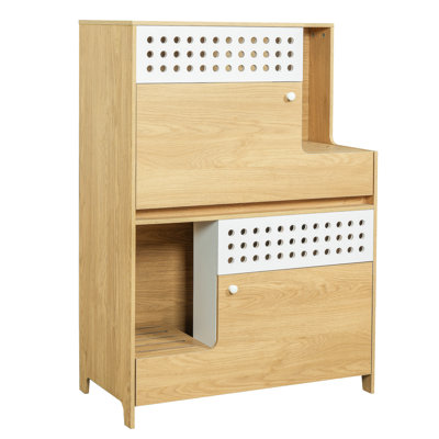 Natural Colored Modern 2 In 1 Cat Furniture, Litter Box Enclosure Side Table, Compact Design For Limited Space, , Multi-Functional House With Storage, Ventilated Comfort, Simple To Maintain, 2 Setup