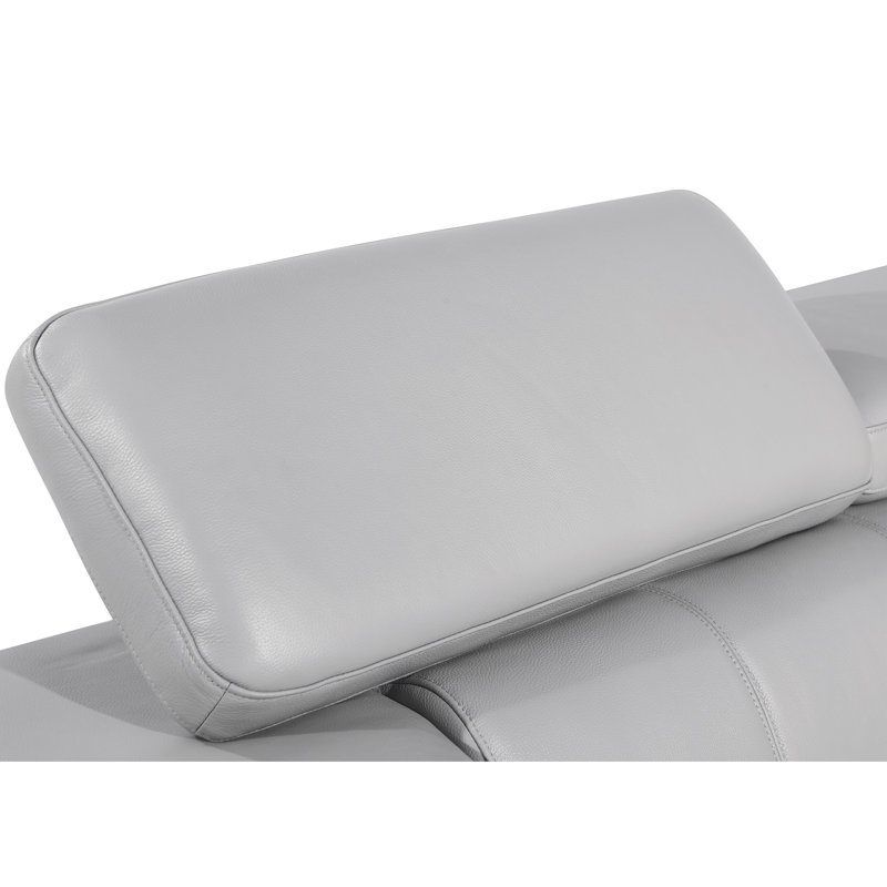 Chaise en cuir avec pieds en acier inoxydable et structure en bois robuste gris avec rembourrage en mousse dense, Gris clair