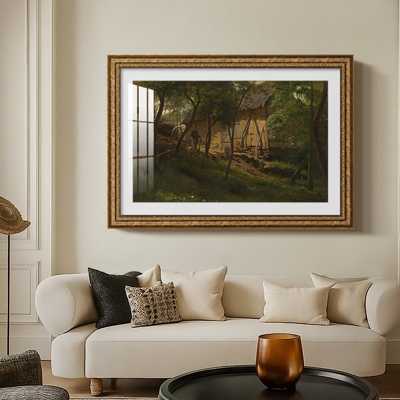 German Farm, 1859-Hans Gude-Custom Framed Canvas, Yes, 30X44, Venetian Bronze Relief