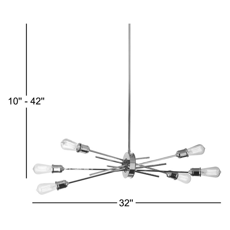 Nebraska 6 Light Sputnik Modern Linear Chandelier, Burnished Chrome