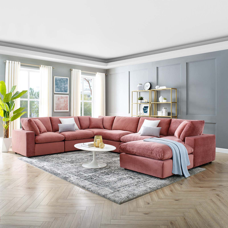 Canapé modulaire en velours rembourré 7 pièces Modway Commix, Vieux rose