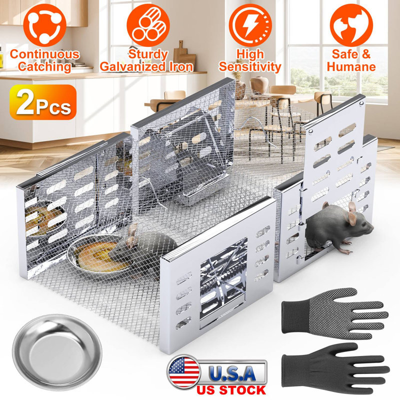 2Pcs Humain Rat Trap Catch and Libération Live Mouse Cage Traps avec cycle continu automatique pour les petits animaux