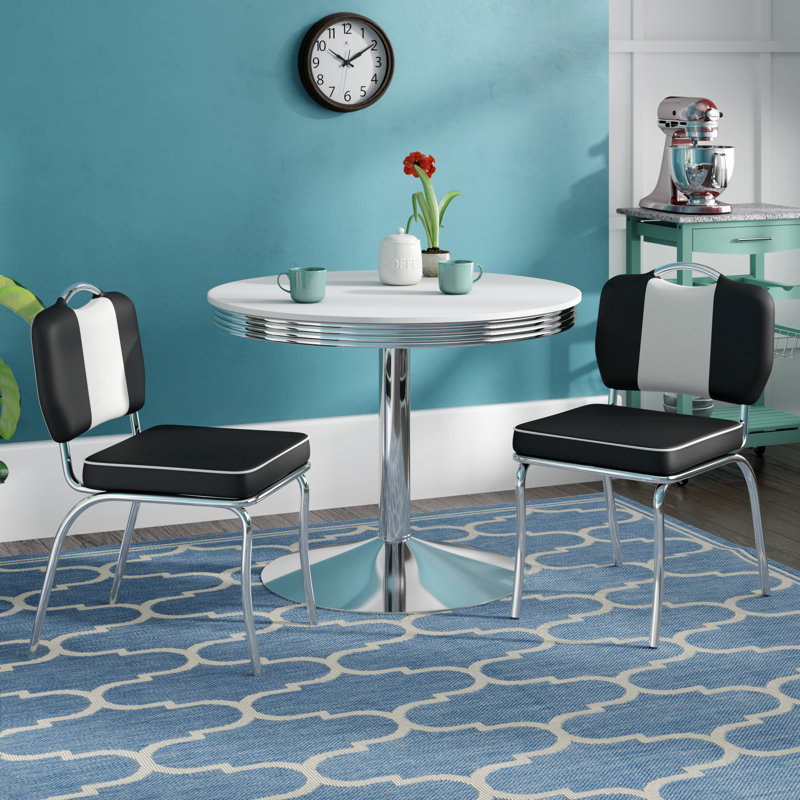 Sherly Dining Set, Black/White, 3 Pieces: Table, 2 Chairs
