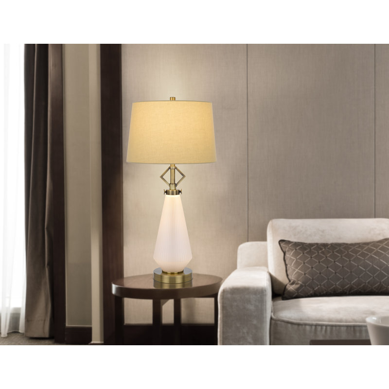Lampe de table 32 pouces Rizo, base en verre givré de style conique, abat-jour beige