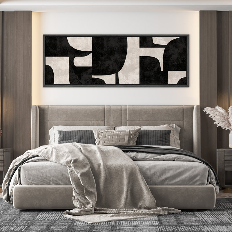 Motif géométrique abstrait géométrique noir et blanc, H 20 po x l 60 po, Noir, noir, noir, noir
