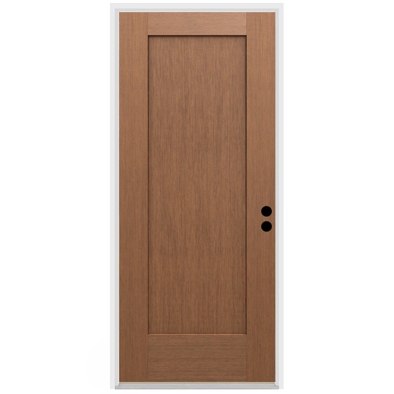 Porte extérieure en fibre de verre 1 panneau Shaker, Nickel satiné, S'ouvre à gauche vers l'intérieur
