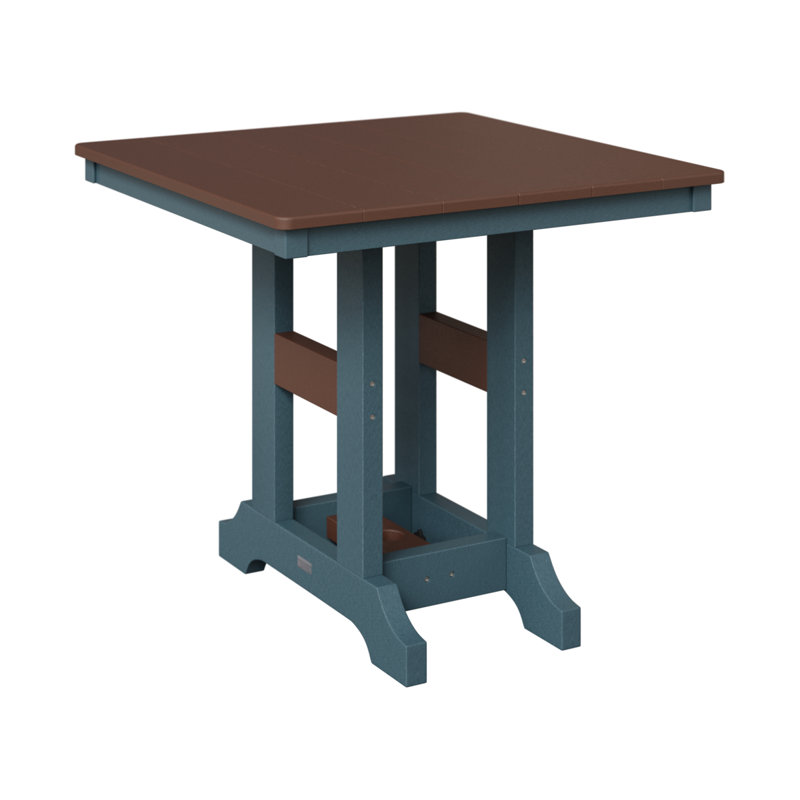 Garden Classic Outdoor Square Bar Table, Chocolate Brown, Slate, 35.5" H x 33" W x 33" D