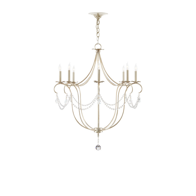 Crystal Lights 8 - Light Chandelier, Silver Leaf