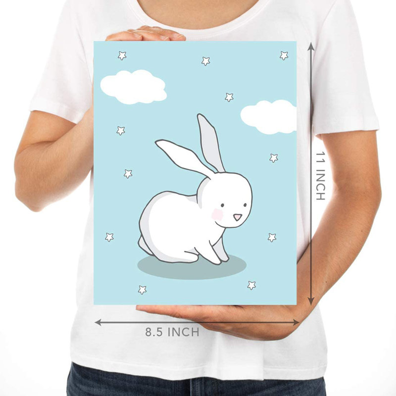 Curtisville Bunny Rabbit, ensemble de 6 impressions sur papier, bleu