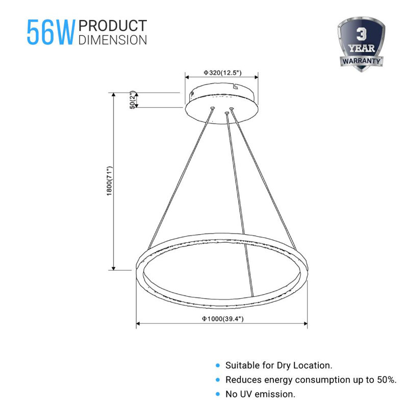 Luminaire suspendu simple 1 lumière Aeiress, Aluminium