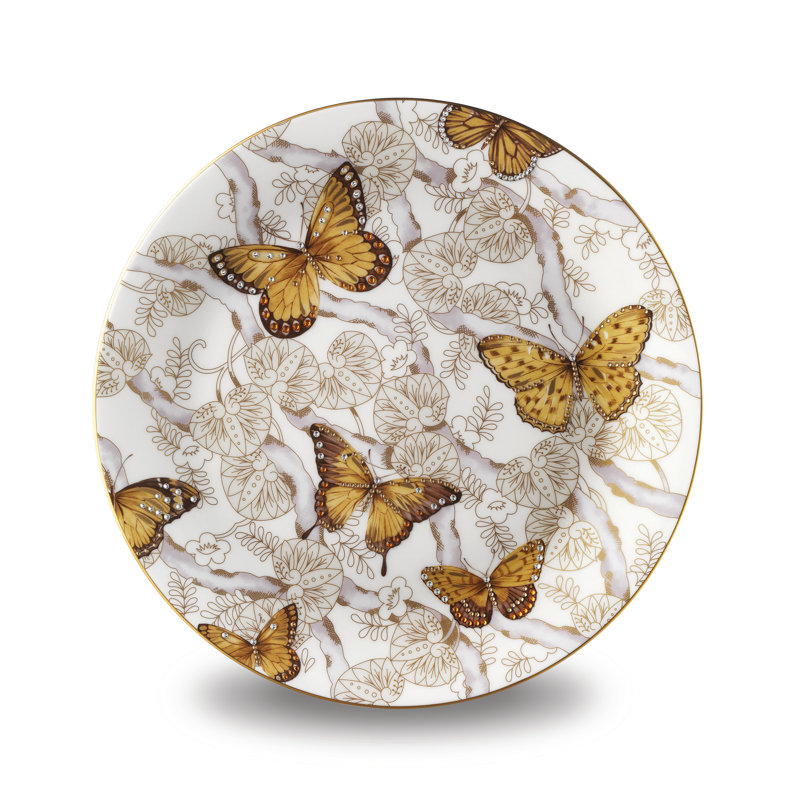 Assiette décorative en porcelaine beige / or