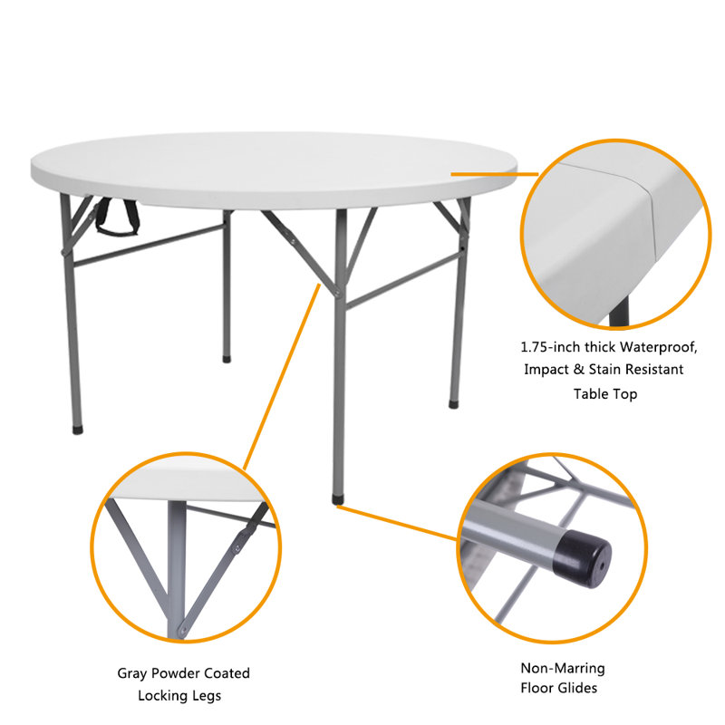 Table de banquet circulaire en plastique, H 29 po x l 72 po x P 72 po