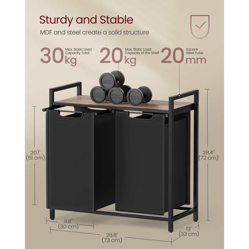 Dual Compartment Laundry Hamper with Removable Liners, Camel Brown/Black