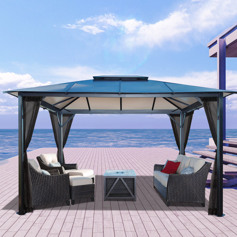 Durham Aluminum Patio Gazebo with Mosquito Netting, 10 Ft W x 12 Ft D