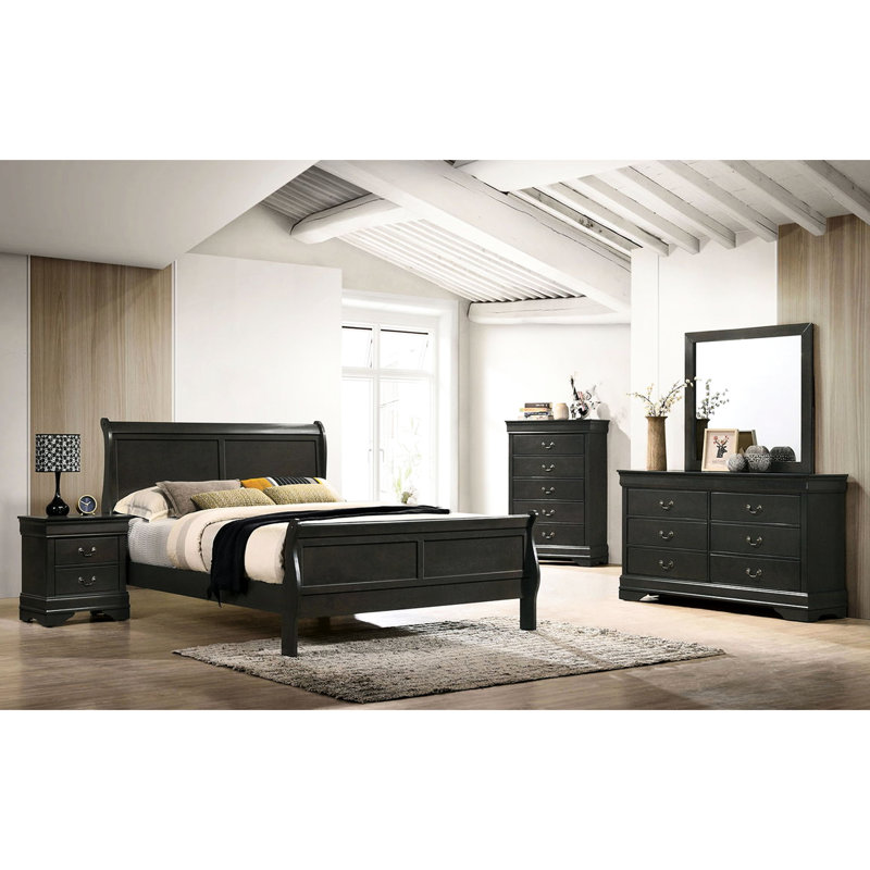 Lit gris, grand lit, design contemporain, structure en bois massif, pour la chambre à coucher, fondation nécessaire