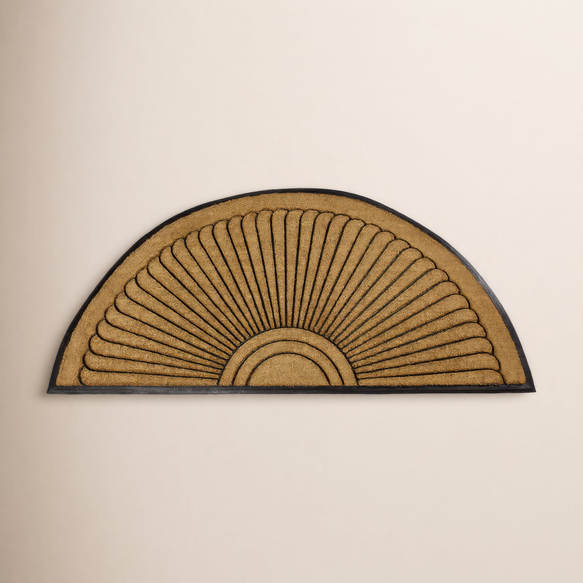  Natural Coir and Rubber Non-Slip Outdoor Sunburst Door Mat, Semi-Circle 1'6" x 2'6"