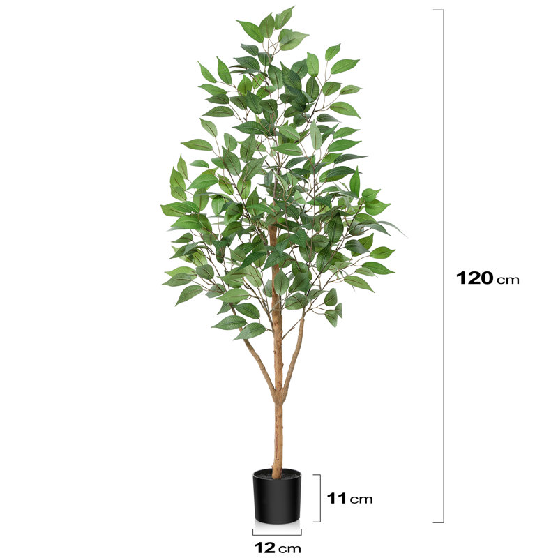 Adcock Artificial Ficus Tree in Pot with Realistic Leaves and Natural Trunk, 47" H x 12" W x 12" D