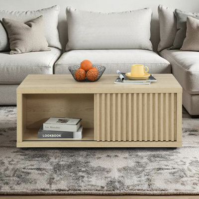 Table basse avec porte coulissante en noyer moderne 39,4 po Adonia