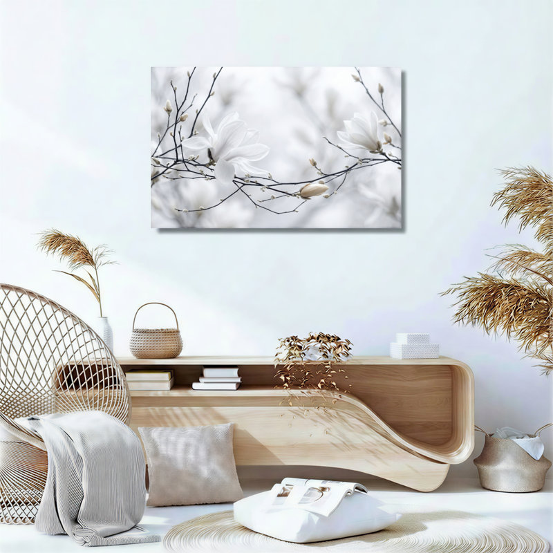 Ensemble de 1 tableau sur toile à fleurs blanches, 32"H x 48"W, Toile tendue