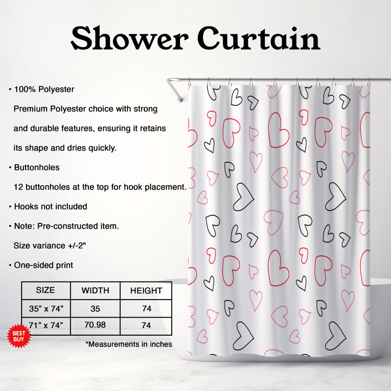 Rideau de douche standard 1 pièce, H 74 po x l 71 po