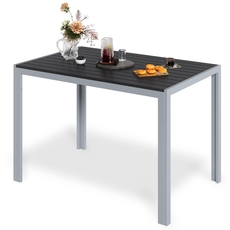 Garden Table With Aluminium Frame, 110 X 70 Cm, Wpc Balcony Table, Weatherproof, Rectangular Patio Table, Outdoor Dining Table, Heat And Weather Resistant, Non-slip, Black
