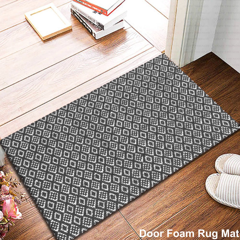 Tapis antidérapant en coton tissé à la main antidérapant pour cuisine / salle de bain / paillasson, Gris foncé
