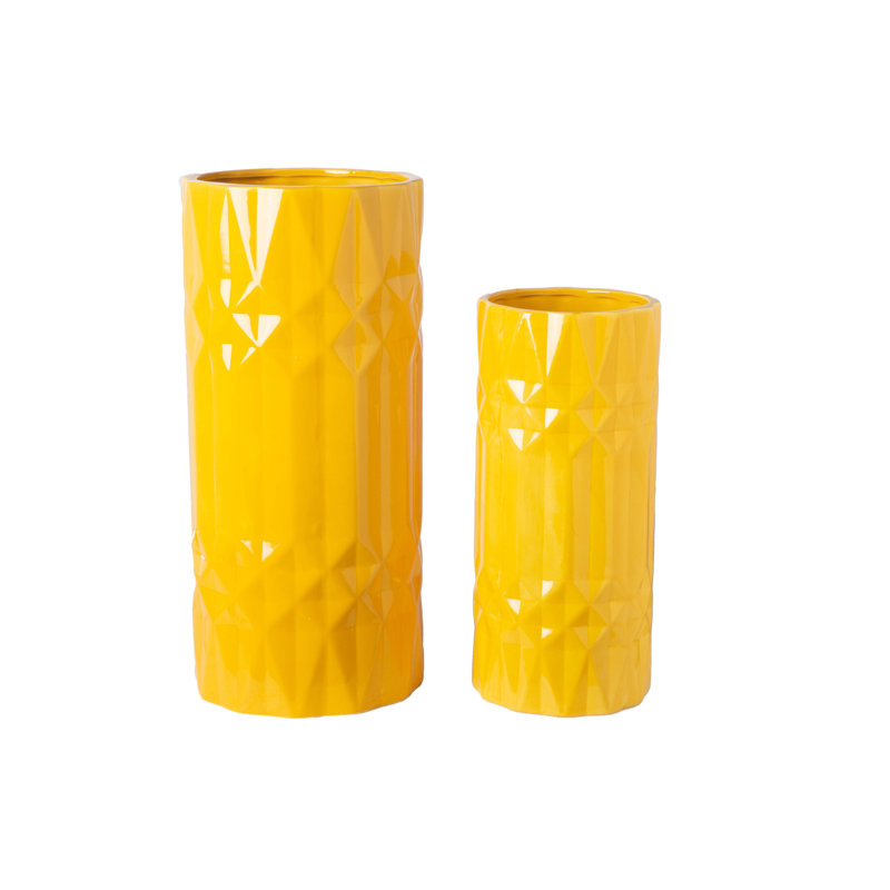 Grand vase rond en céramique à finition brillante jaune