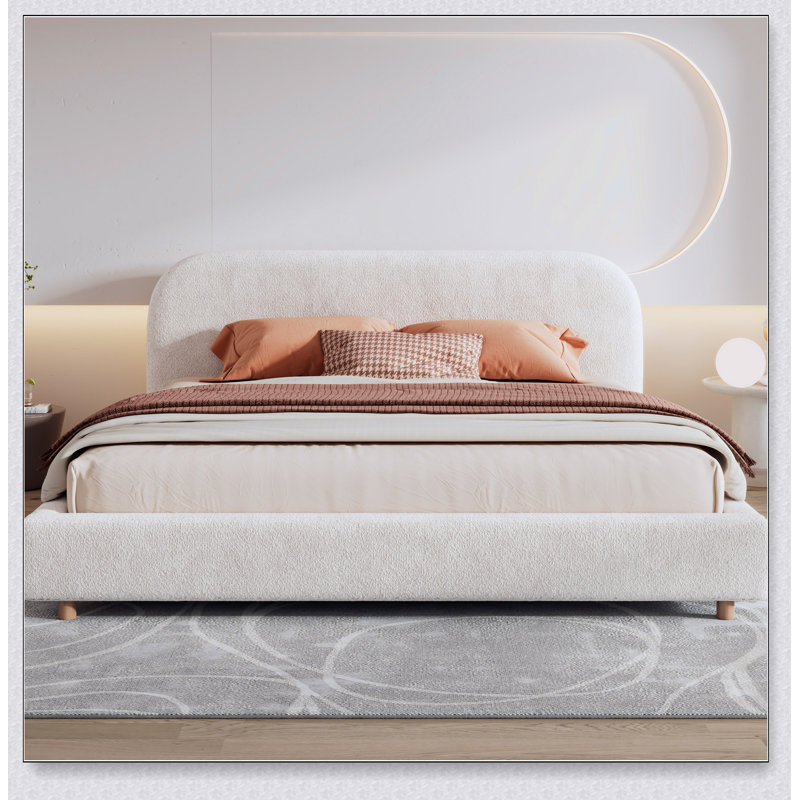 Lit plateforme avec tissu Boucle, lit plateforme tapissier avec tête de lit Curcle