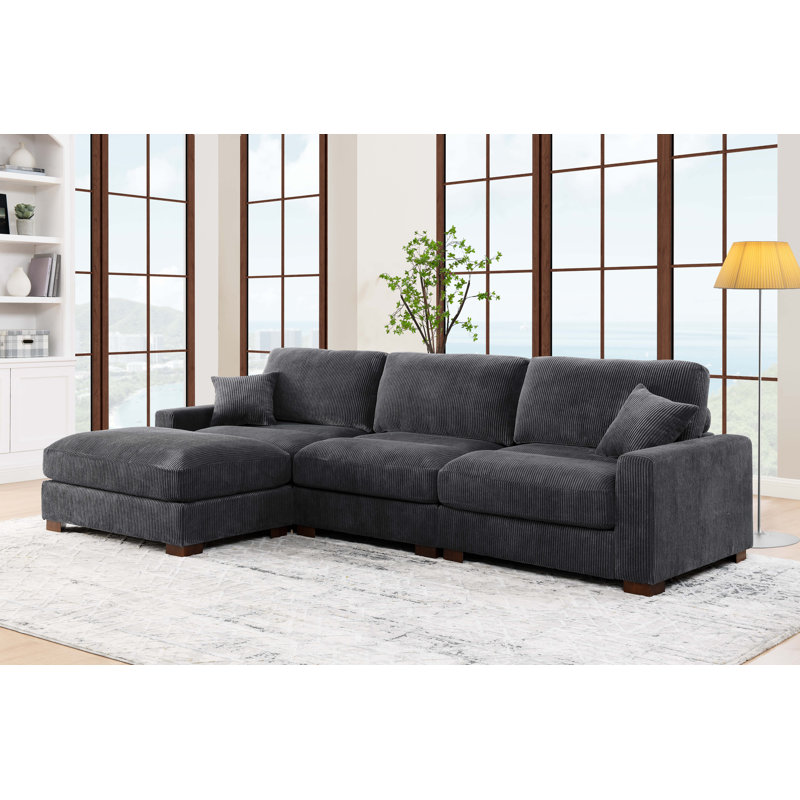 4-Pieces Modular Sofa With Ottoman, Gray