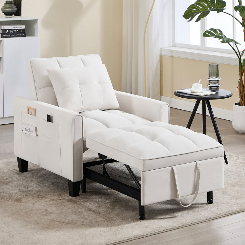 31.7" Wide Upholstered Convertible Sleeper Accent Chair Bed Chaise Lounge Chair Armchair, Beige