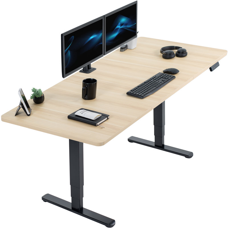 Electric 71" x 30" Stand Up Desk Workstation, 2B7B Series, Light Wood/Black