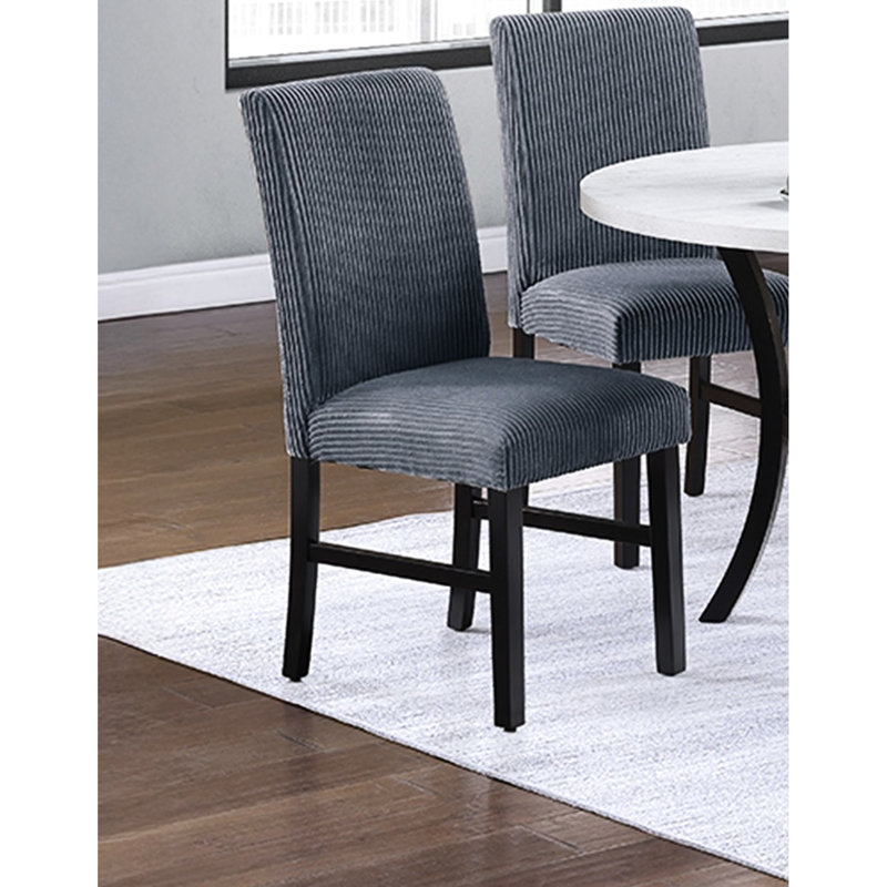 Chaises de salle à manger transitionnelles en velours côtelé gris foncé 2 pièces avec revêtement texturé, Dark Grey