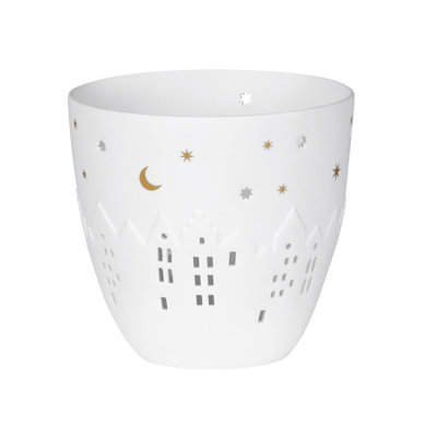 Poetry Tealight Holder with Village Houses Design - Medium