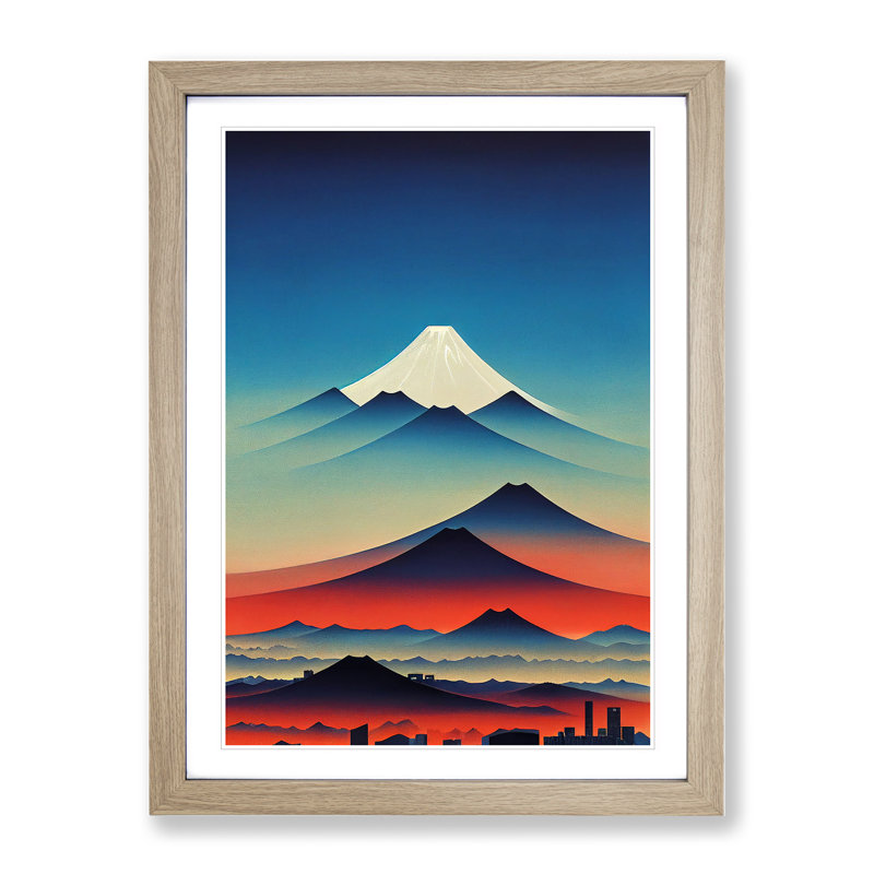 The Abstract Mountain Landscape No.3 - Wall Art, 36cm H x 27cm W, Oak Framed Paper, White