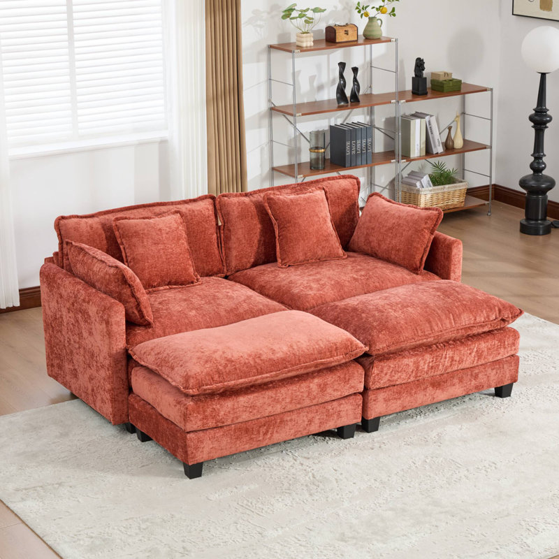 Canapé-lit modulaire avec canapé-lit surdimensionné Schmucker, Chenille orange, H 33 po x l 78 po x P 35 po
