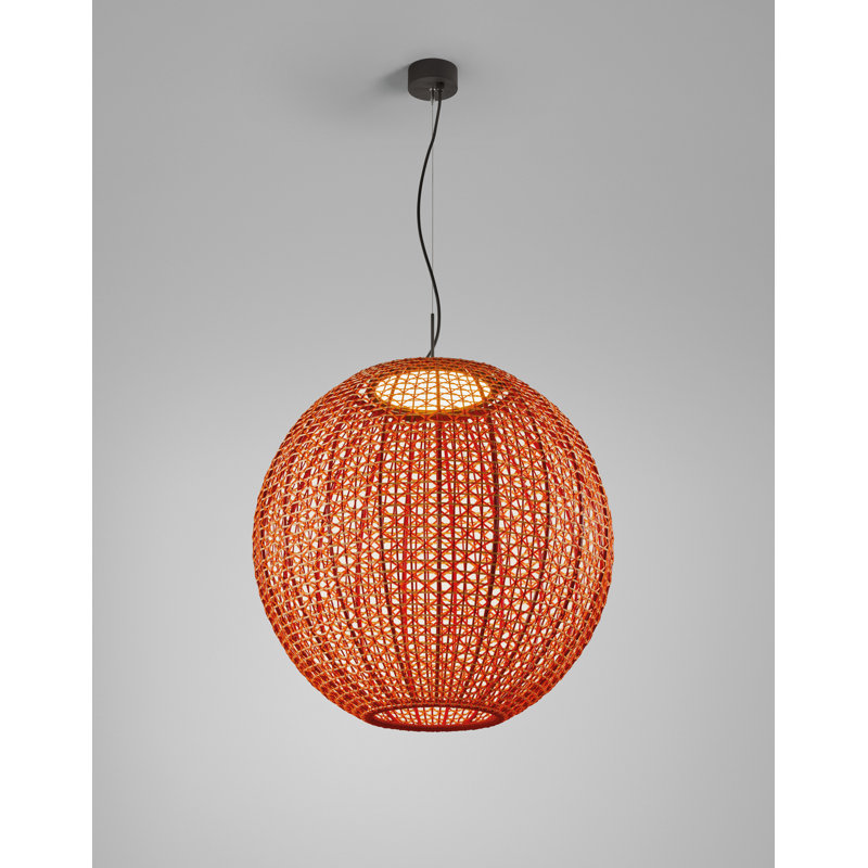 Large Red Globe LED Pendant Light with Aluminum Frame
