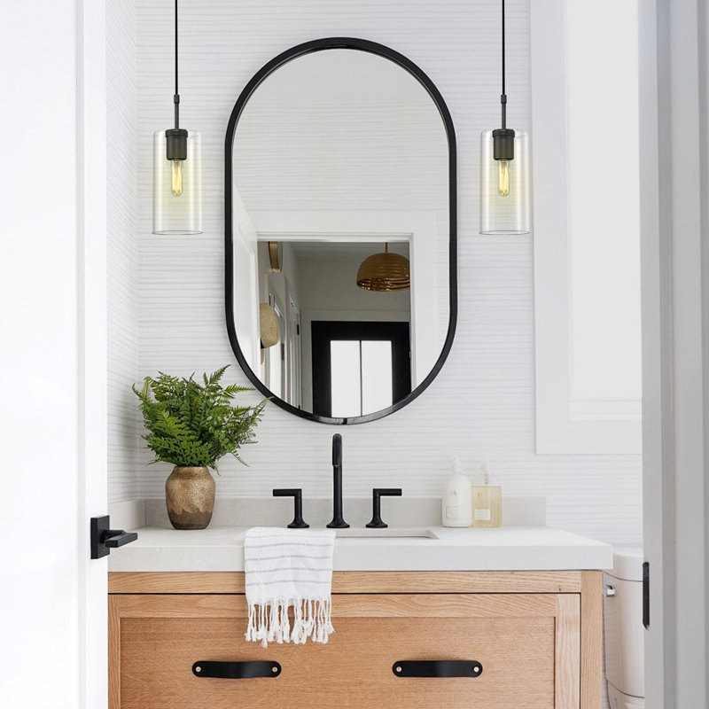 1 - Light Cylinder Glass Pendant For Kitchen Island (Set Of 2), Matte Black