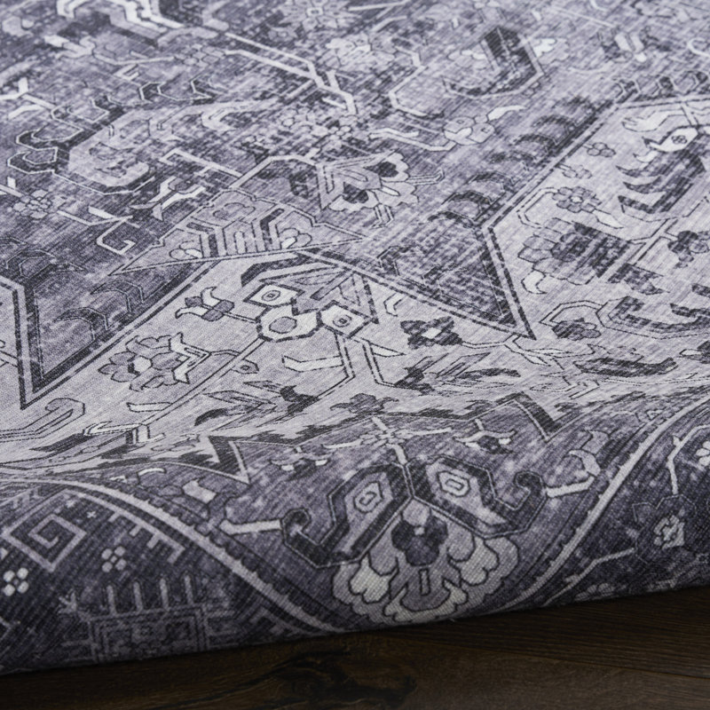 Bungalow Rose Bungalow Rose Washables Charcoal Grey Vintage Indoor Rug, Runner 2'2" x 8'