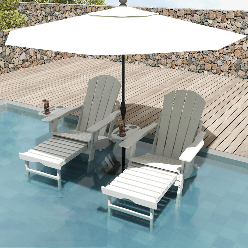 Chaise Adirondack en PEHD pliante et ajustable avec repose-pieds, Blanc