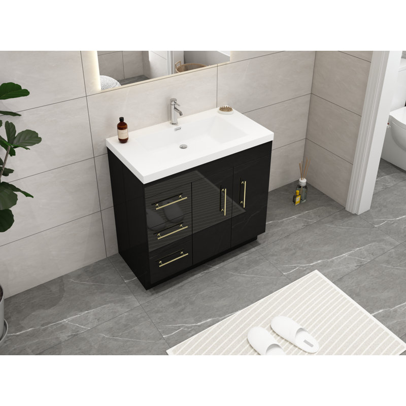 Ensemble de meuble-lavabo simple 36 po Carliss, Noir, Or