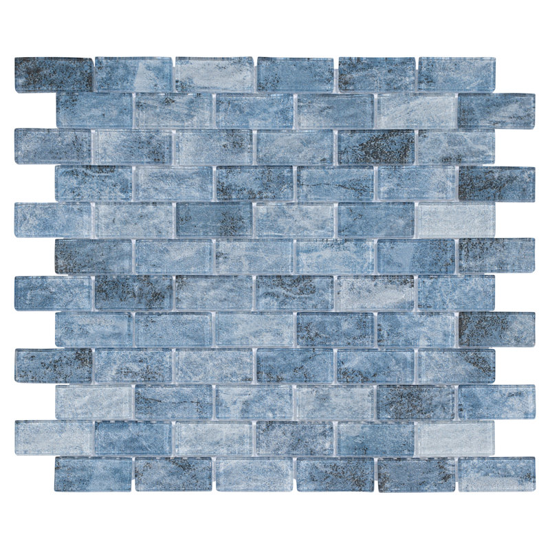 Simeon Millicent Blue 1-in. X 2-in Brick Joint Concrete Look Glass Wall Mosaic Tile, Blue