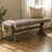 Omal Dining Bench, Brown Wood, 53 Inch Rectangular Gray Fabric Seat